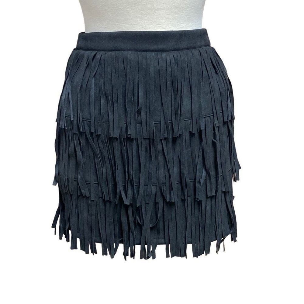 Kittenish Black Fringe Mini Skirt Size Medium NWT
